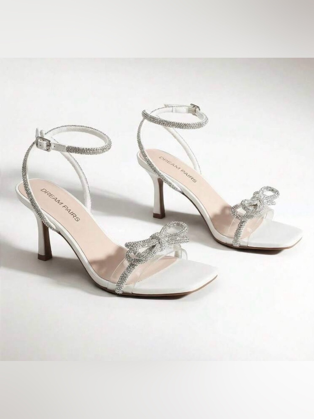 Attractive Dream Pairs Silver Crystal Bow Ankle-Strap Sandals - Size 7.5